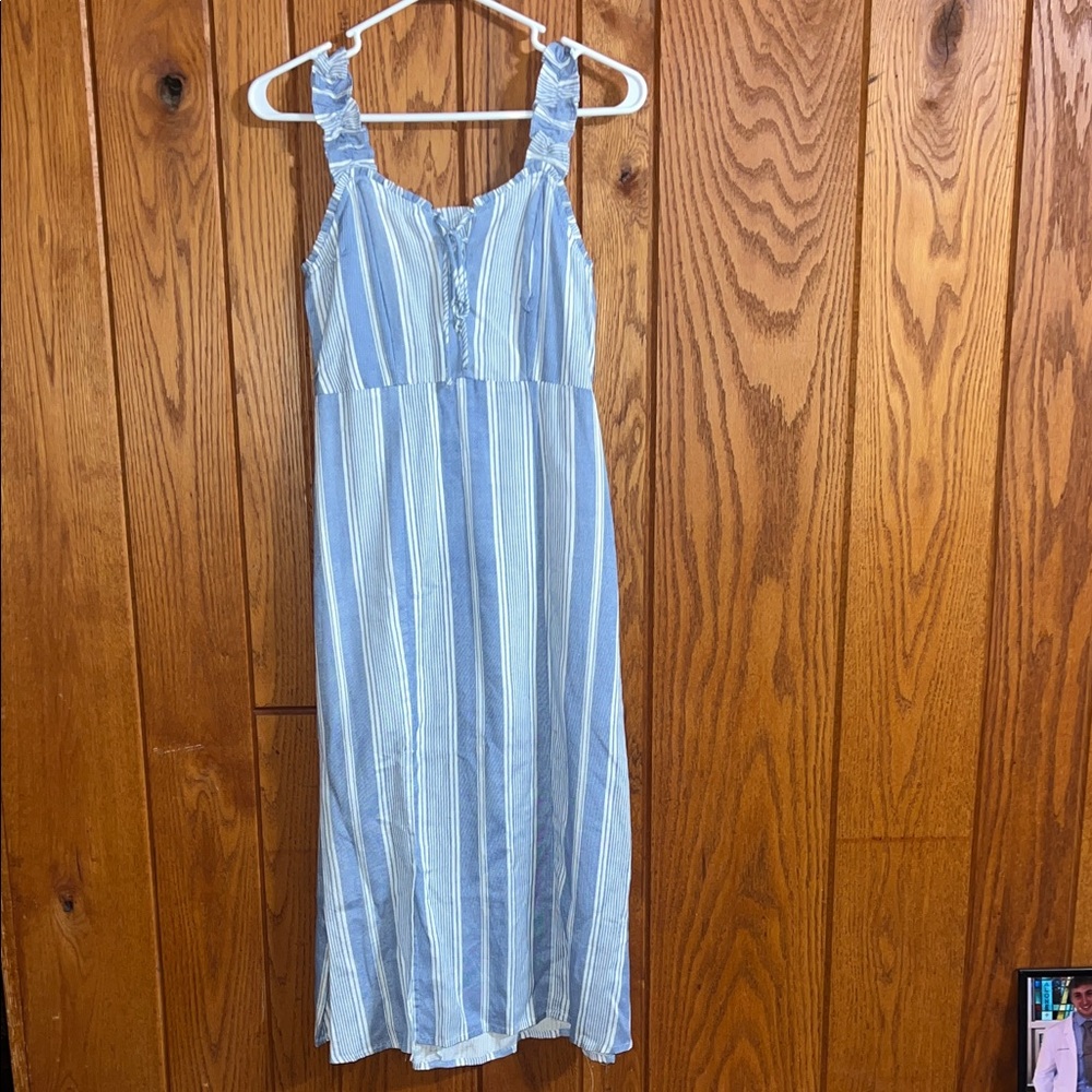 Japna Sky Blue and White Striped Midi Dress Size S